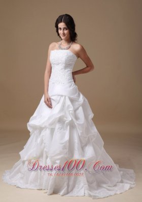 White Formal Bridal Gown Strapless Court Taffeta