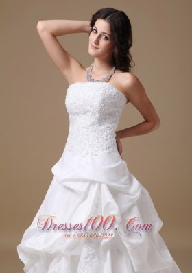 White Formal Bridal Gown Strapless Court Taffeta