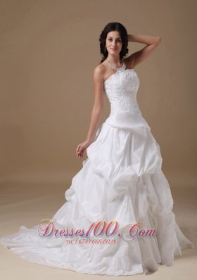 White Formal Bridal Gown Strapless Court Taffeta