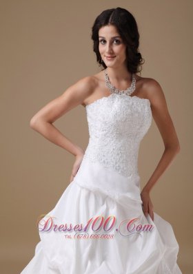 White Formal Bridal Gown Strapless Court Taffeta