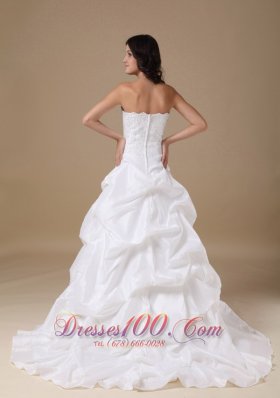 White Formal Bridal Gown Strapless Court Taffeta