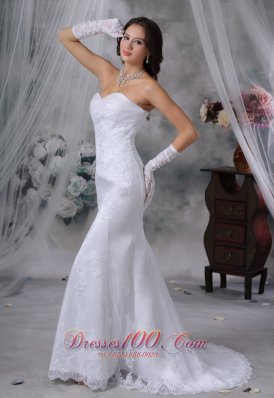 Modest Lace Mermaid Bridal Dresses Sweetheart Brush Train