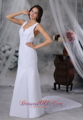 Feminine Scoop Bridal Gown Beaded Straps Watteau Train