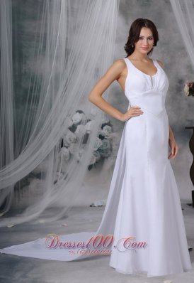 Feminine Scoop Bridal Gown Beaded Straps Watteau Train