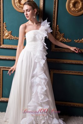 Floral One Shoulder Bridal Dresses Ruffles Brush Train