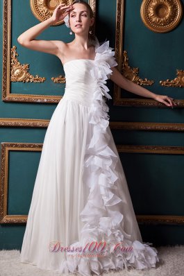 Floral One Shoulder Bridal Dresses Ruffles Brush Train