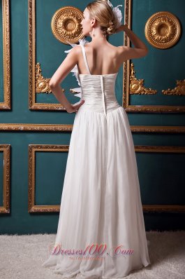 Floral One Shoulder Bridal Dresses Ruffles Brush Train