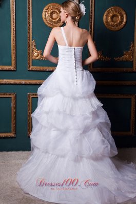 Dreamy Beaded One Shoulder Court Train Organza Wedding Gowns