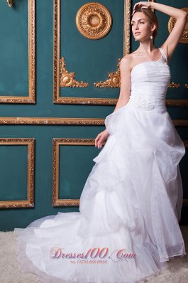 Dreamy Beaded One Shoulder Court Train Organza Wedding Gowns