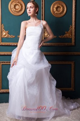 Dreamy Beaded One Shoulder Court Train Organza Wedding Gowns