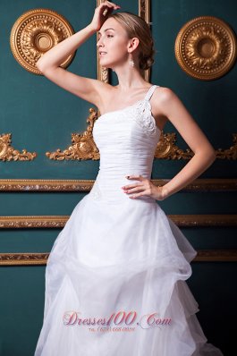 Dreamy Beaded One Shoulder Court Train Organza Wedding Gowns