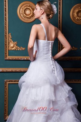 Dreamy Beaded One Shoulder Court Train Organza Wedding Gowns