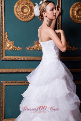 Dreamy Beaded One Shoulder Court Train Organza Wedding Gowns