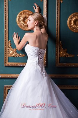 Snow White Church Wedding Dress Strapless Chapel Train