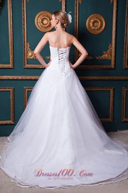 Snow White Church Wedding Dress Strapless Chapel Train