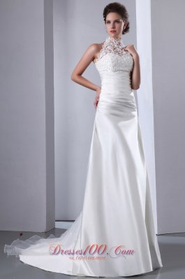 Exquisite High-neck Lace Bridal Dresses Court Train