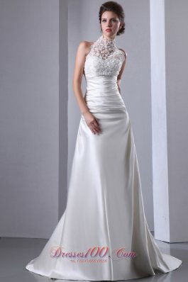 Exquisite High-neck Lace Bridal Dresses Court Train