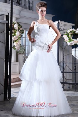 One Shoulder Mermaid Bridal Dress Crystal Tulle Tiered