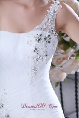 One Shoulder Mermaid Bridal Dress Crystal Tulle Tiered