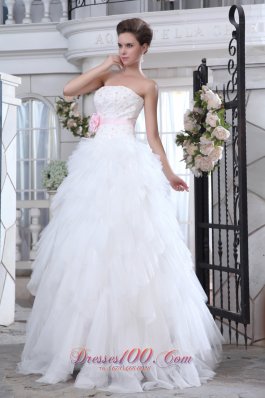 Lastest Strapless Ruffles Wedding Gowns Floral Colored