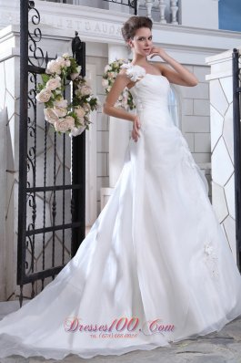 Handmade Floral One Shoulder Bridal Dress Court Wrapped