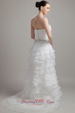 Princess Cascading Ruffles Beach Wedding Dress Court Train