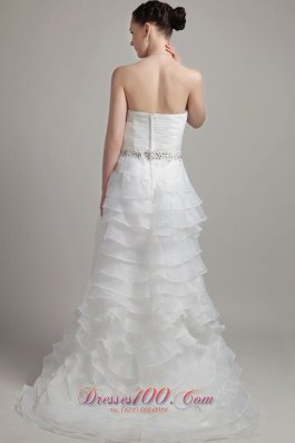 Princess Cascading Ruffles Beach Wedding Dress Court Train