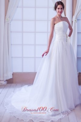 White Sash Bridal Dress Fairy Tales Style Court Train