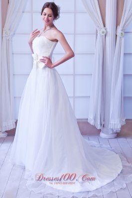 White Sash Bridal Dress Fairy Tales Style Court Train