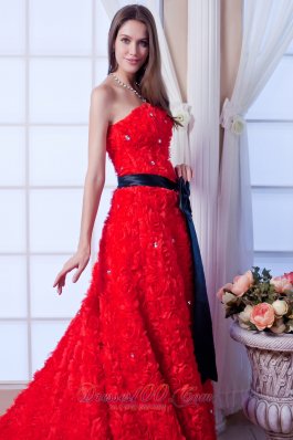 Gorgeous Red Special Rolling Flowers Wedding Dress Cathedral