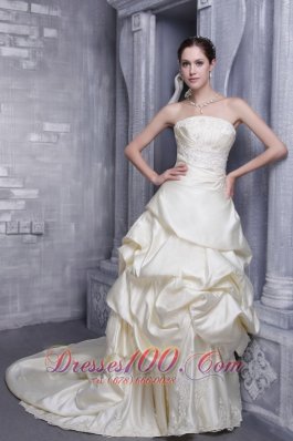 Champagne Empire Wedding Bridal Gowns Ruffles Court Train