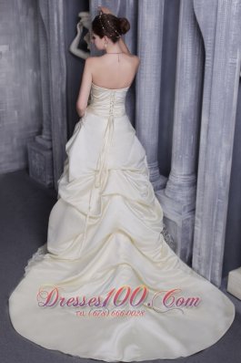 Champagne Empire Wedding Bridal Gowns Ruffles Court Train