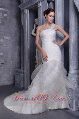 Pretty Mermaid One Shoulder Bridal Gowns Court Corset