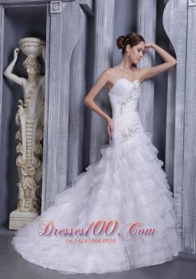Cascading Ruffles Bridal Gowns Sweetheart Court Appliques