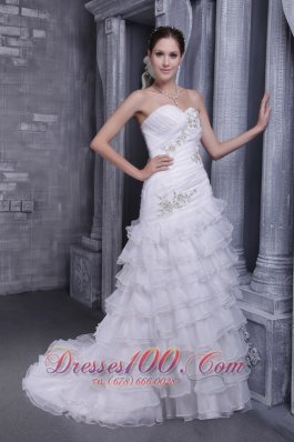 Cascading Ruffles Bridal Gowns Sweetheart Court Appliques