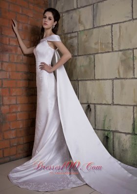 Off Shoulder Mermaid Wedding Dress Good Quality Watteau