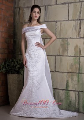 Off Shoulder Mermaid Wedding Dress Good Quality Watteau