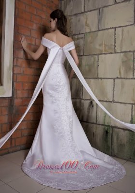 Off Shoulder Mermaid Wedding Dress Good Quality Watteau