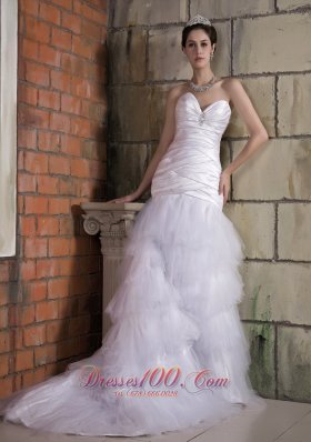 Sweetheart Ruffles Bridal Gowns Crystal Chapel Train Ruch