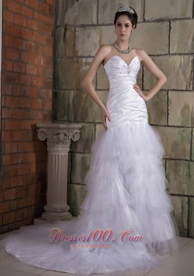 Sweetheart Ruffles Bridal Gowns Crystal Chapel Train Ruch