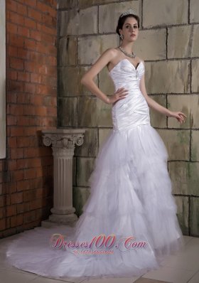 Sweetheart Ruffles Bridal Gowns Crystal Chapel Train Ruch