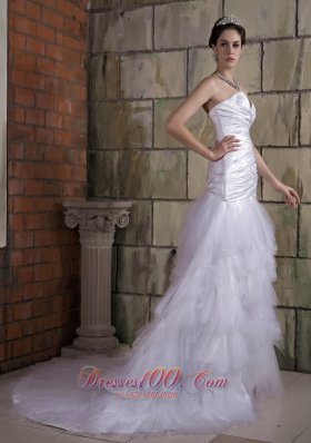 Sweetheart Ruffles Bridal Gowns Crystal Chapel Train Ruch