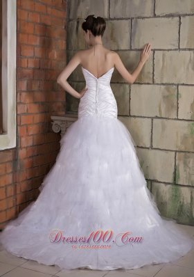 Sweetheart Ruffles Bridal Gowns Crystal Chapel Train Ruch