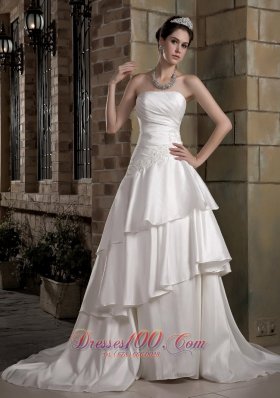 Tiered Strapless Bridal Gowns Good Quality Court Train