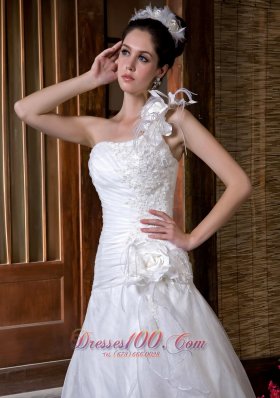 Floral One Shoulder Bridal Gown Tulle Chapel Train