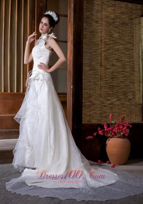 Floral One Shoulder Bridal Gown Tulle Chapel Train