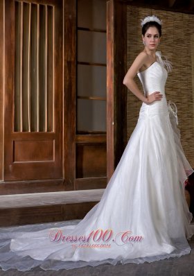 Floral One Shoulder Bridal Gown Tulle Chapel Train