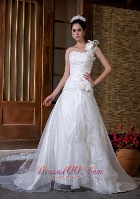 Floral One Shoulder Bridal Gown Tulle Chapel Train