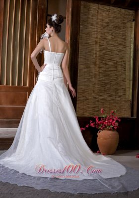 Floral One Shoulder Bridal Gown Tulle Chapel Train