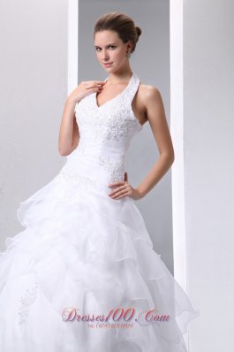 Halter Court Train Organza Bridal Gowns